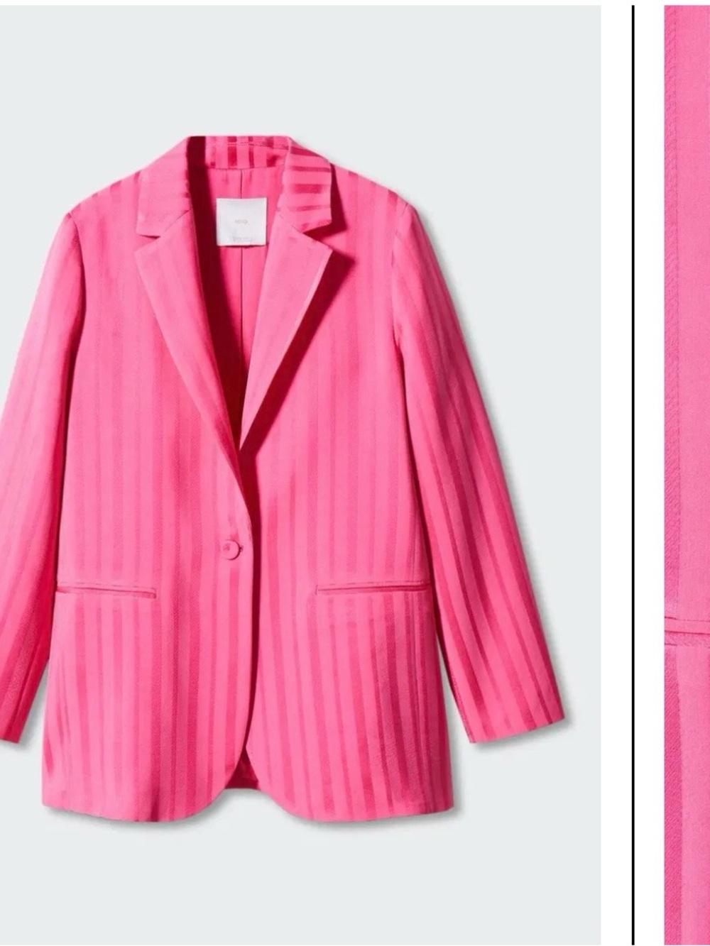 Mango Hot Pink Striped Single-Button Blazer - Picture 3 of 8